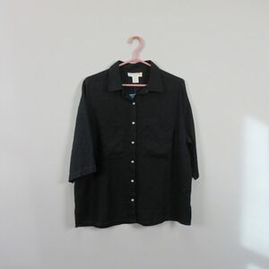 C&C California Black 100% Linen Button Down Shirt 3/4 Sleeve Size Medium Coastal